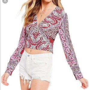 Free People Pink Paisley Print V-neck Top S/P